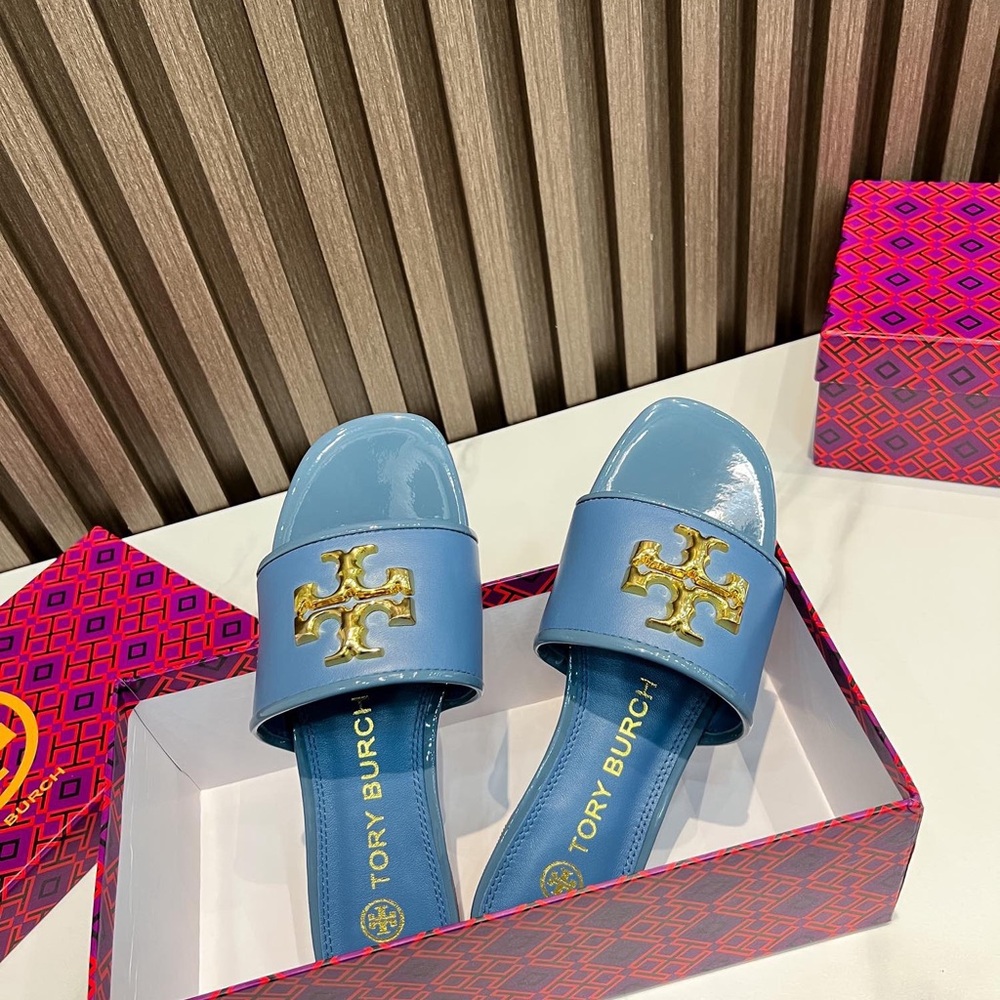 Tory Burch Eleanor Blue Slides, Suitable for Summer Outdoor Wear - Picture 2 of 8
